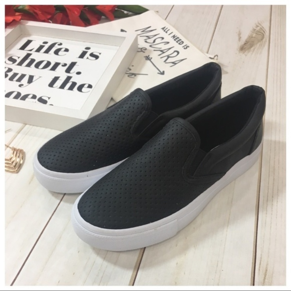 LAST PAIR! Black Pin Hole Slip On Sneaker - Picture 4 of 4